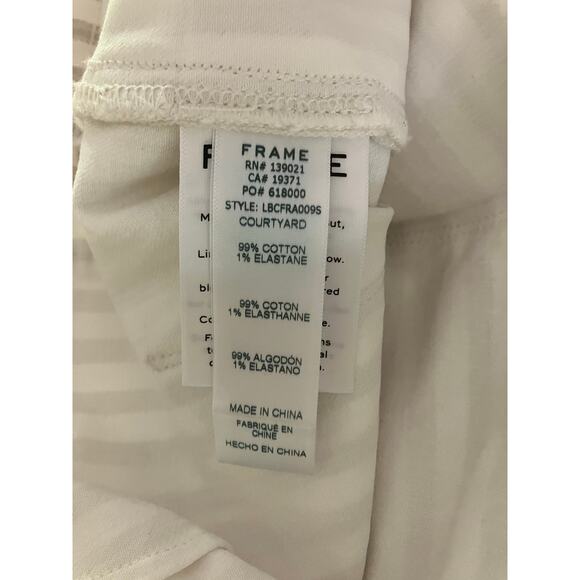 FRAME Women’s Tan+White Striped Le Bardot Crop Flare Raw Edge Denim Pant-size 33 - Picture 14 of 15